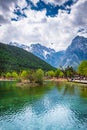 The beautiful lake in front of the Jade dragon Snow Mountain the snow mountain in Lijiang, Yunnan, China