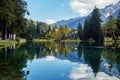 Beautiful Lake Gaillands in Chamonix Valley. Alps, France Royalty Free Stock Photo