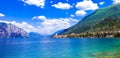 Beautiful lake Lago di Garda. View of Malcesine town. Italy