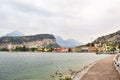 Beautiful lake Lago di Garda and the village of Torbole, Alpine scenery. Italy Royalty Free Stock Photo