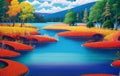 Beautiful Lake landscape design illustration. ai generated