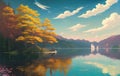 Beautiful Lake landscape design illustration. ai generated