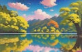 Beautiful Lake landscape design illustration. ai generated