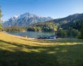 beautiful lake Lautersee and Karwendel alps, view from hiking trail Royalty Free Stock Photo