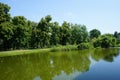 The beautiful lake is located near the Protestant Church of Peace in the palace grounds of Sanssouci Park in Potsdam, Germany. Royalty Free Stock Photo