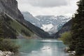 The beautiful lake Louise in Alberta with its turquoise water Royalty Free Stock Photo