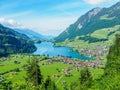 Beautiful lake Lungern and village from Brunig Pass, Switzerland Royalty Free Stock Photo