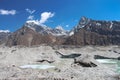 Lake of melted ice in the middle of Ngozumpa glacier in Himalayas