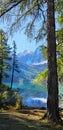 A beautiful lake in the mountains of Altai, vertical photo. Forest, snow-capped peaks and reflection Royalty Free Stock Photo