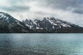 Beautiful lake next a Fjord landscape mountain under white low clouds Royalty Free Stock Photo