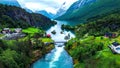 Beautiful Lake in Norway Top drone view of nature lake beautiful Scean grass and mountain place