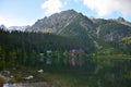 The beautiful lake Popradske pleso in the High Tatras in the evening sun Royalty Free Stock Photo