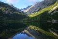 The beautiful lake Popradske pleso in the High Tatras in the evening sun with a reflection of the mountains. Slovakia Royalty Free Stock Photo