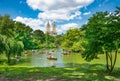 Beautiful lake with raw boats in New York Central Park Royalty Free Stock Photo