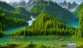 Beautiful Lake with rocks, mountains , green forest, paradisiacal image, Generated by AI