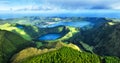 Beautiful lake of Sete Cidades from drone, Azores, Portugal Europe Royalty Free Stock Photo