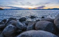 beautiful Lake tahoe at sunset with reflection in water Royalty Free Stock Photo