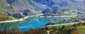 beautiful lake Turano and village Colle di tora. Rieti province, Italy