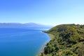 Beautiful lakeshore landscape at lake ohrid (near Lin village), Albania Royalty Free Stock Photo