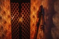 beautiful lamp and indian flute on a dark background.