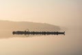 Beautiful landcape image of Spring sunrise over reservoir lake with dawn glow spreading aross the water with low mist adding