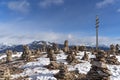 Beautiful landcape view of the stoanerne mandln in South Tyrol, sarntal, jenesien during winter with snow