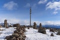 Beautiful landcape view of the stoanerne mandln in South Tyrol, sarntal, jenesien during winter with snow