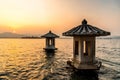 The Beautiful landsape sunset with Stone lantern at the West lake in hangzhou China Royalty Free Stock Photo