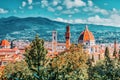 Beautiful landscape above, panorama on historical view of the Florence from Boboli Gardens Giardino di Boboli  point. Italy Royalty Free Stock Photo