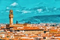 Beautiful landscape above, panorama on historical view of the Florence from Boboli Gardens Giardino di Boboli . Palace Vecchio Royalty Free Stock Photo