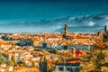 Beautiful landscape above, panorama on historical view of the Florence from  Piazzale Michelangelo point. Morning time Royalty Free Stock Photo