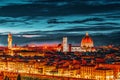 Beautiful landscape above, panorama on historical view of the Florence from  Piazzale Michelangelo point. Night time.Italy Royalty Free Stock Photo