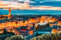 Beautiful landscape above, panorama on historical view of the Florence from  Piazzale Michelangelo point. Night time.Italy Royalty Free Stock Photo