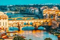 Beautiful landscape above, panorama on historical view of the Florence from  Piazzale Michelangelo point. Ponte Vecchio is a Royalty Free Stock Photo