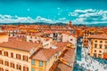 Beautiful landscape above urban and historical view of the Florence from Giotto`s Belltower Campanile di Giotto,city of the