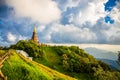 Beautiful landscape aerial view of Doi Inthanon in evening time with blue sky background buddhist stupa landmark