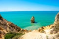 Beautiful landscape in Algarve Portugal. Coast of Atlantic Ocean, summertime holiday Royalty Free Stock Photo