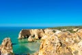 Beautiful landscape in Algarve Portugal. Coast of Atlantic Ocean, summertime holiday Royalty Free Stock Photo