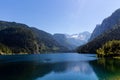 Beautiful landscape of alpine lake with crystal clear green water and mountains in background, Gosausee, Austria Royalty Free Stock Photo