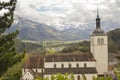 Beautiful landscape with Alps mountains and cementery, Gruyeres, Switzerland Royalty Free Stock Photo