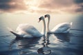 Beautiful landscape art with swans floating in the water from generative ai Royalty Free Stock Photo