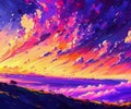 Beautiful Landscape Background Sky Clouds Sunset Oil Painting View Wallpaper Landscape Light Colours Purple Anime style Magic and