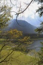 A beautiful landscape in the Bavarian mountains with a idyllic lake and forest Royalty Free Stock Photo