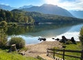 Beautiful landscape with Bled lake in Slovenia in sunny day Royalty Free Stock Photo