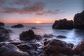 Beautiful landscape blue sea and waves near the rocks