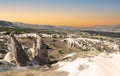 Beautiful landscape Cappadocia stone and old cave house with horse tour in Goreme national park Turkey Sunset