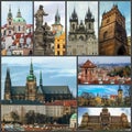 Beautiful landscape of the city of Prague, Czech Republic. Old city collage