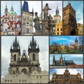 Beautiful landscape of the city of Prague, Czech Republic. Old city collage