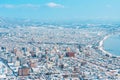 Beautiful landscape and cityscape from Hakodate Mountain with Snow in winter season. landmark and popular for attractions in