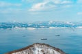 Beautiful landscape and cityscape from Hakodate Mountain with Snow in winter season. landmark and popular for attractions in